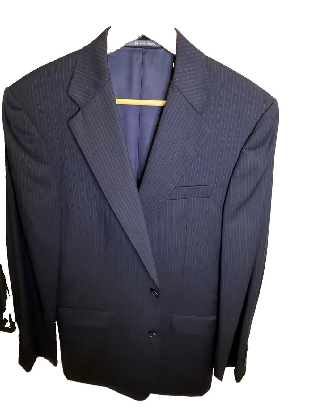 Hickey Freeman Men’s 40R Navy Pinstripe 100% Wool Blazer Sport Coat Madison